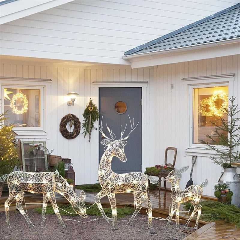 Christmas Wrought Iron Deer LED Light Glowing Garden Xmas Reindeer Ornament