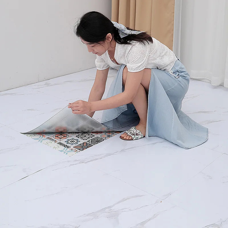 PVC Waterproof Self-adhesive Simulated Thick Marble Tile Floor Sticker Living room Toilet Kitchen Home Floor Decor Wall sticker