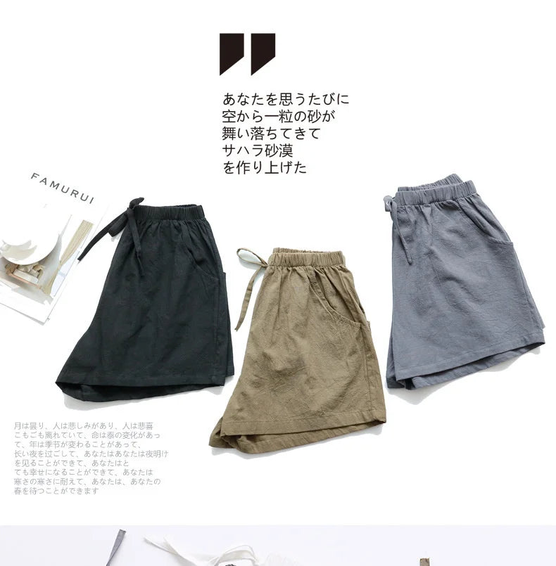 Cotton Linen Shorts Women's Sports Shorts Summer Solid High Waist Black Shorts Women Fashion Casual Basic Short Pants