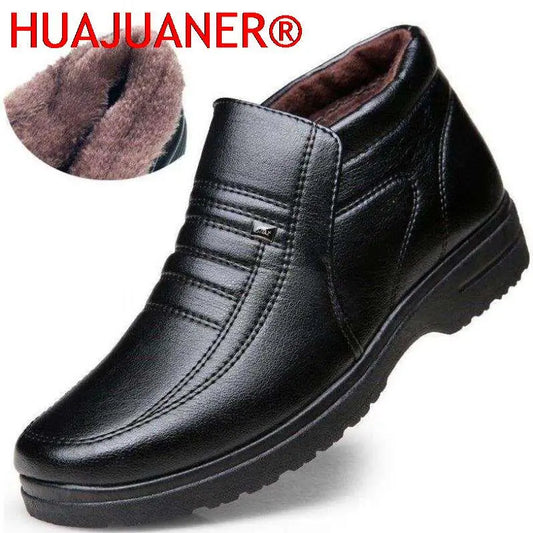 Waterproof Men's Casual Leather Shoes Flannel High Top Slip-on Male Casual Shoes Rubber Warm Winter Shoes for Mens