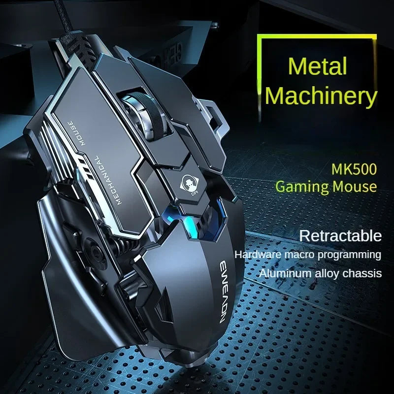 MK500 Esports Gaming Mouse Wired Mechanical Macro Desktop Computer Metal Weighted USB Mute Computer Accessories for Gamers Gift