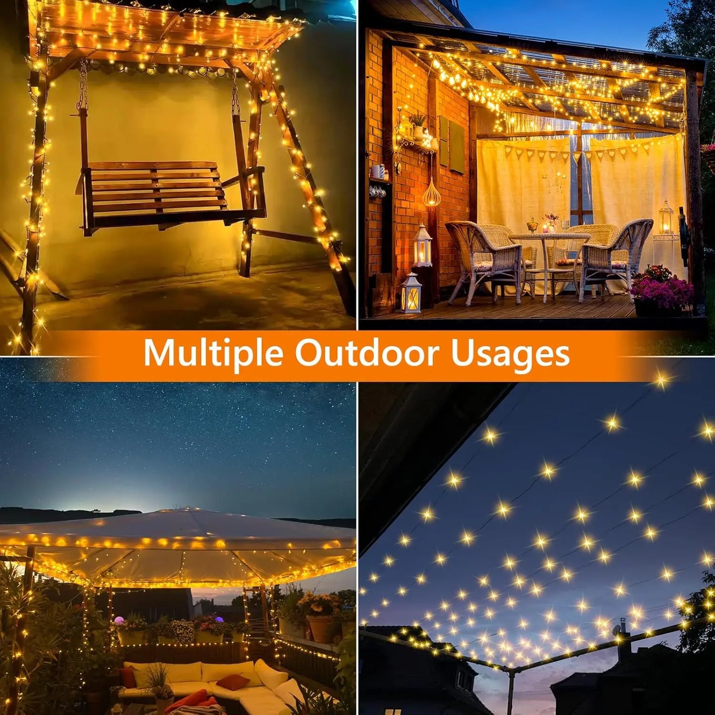 Solar String Lights Outdoor LED Waterproof Twinkle Lights Copper Wire 8 Modes Fairy Lights for Xmas Tree Garden Party Wedding