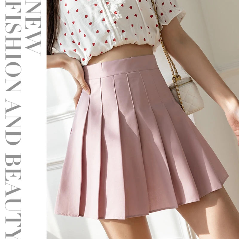 ZOKI White Women Pleated Skirts Summer High Waist Zipper Girls Dancing JK Mini Skirts Black Fashion Student A Line Faldas 2023