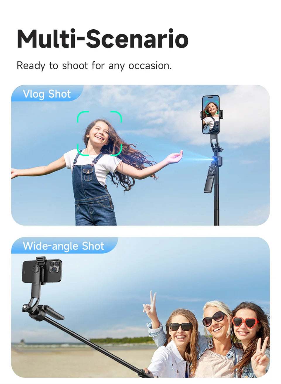 C17 Monopod 360° Auto-Rotation AI Tracking Shooting Tripod Bluetooth Shutter Fill Light For Phone Holder Wireless Selfie Stick