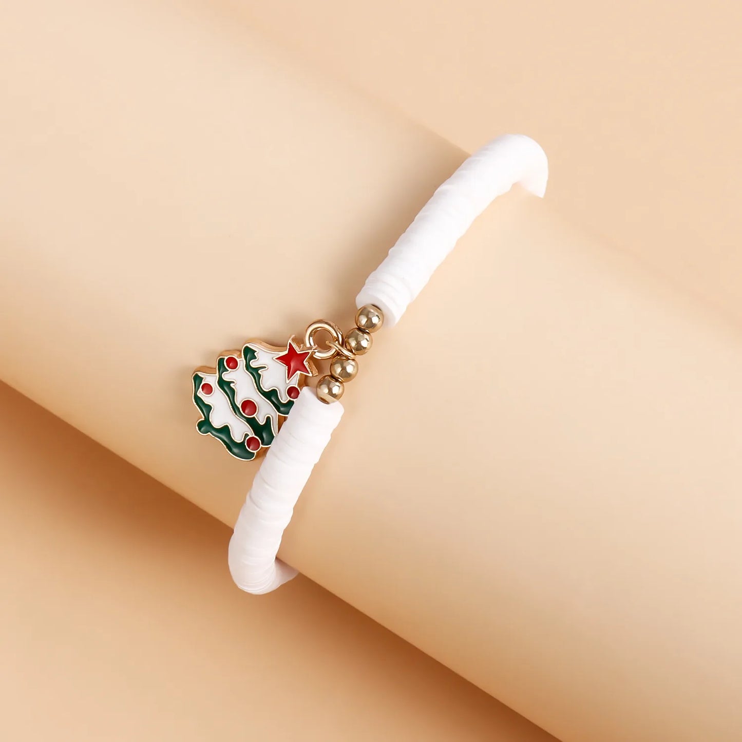 Y2K Polymer Clay Stackable Bracelet Set For Women Santa Claus Tree Elk Deer Snowflake Charm Beaded Bangle Christmas Jewelry