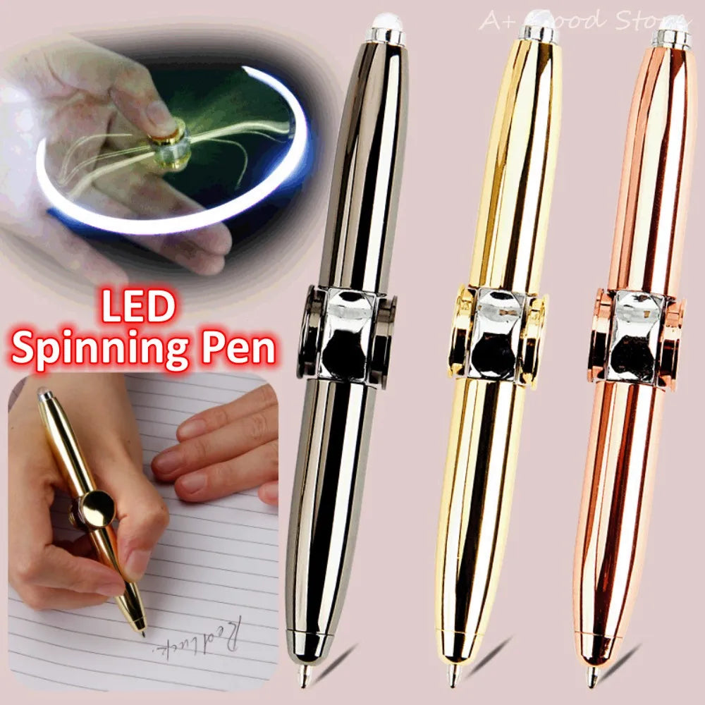 Led Spinning Pen Fidget Anxiety Decompression Gyro Metal Ballpoint Pen Office School Supplies