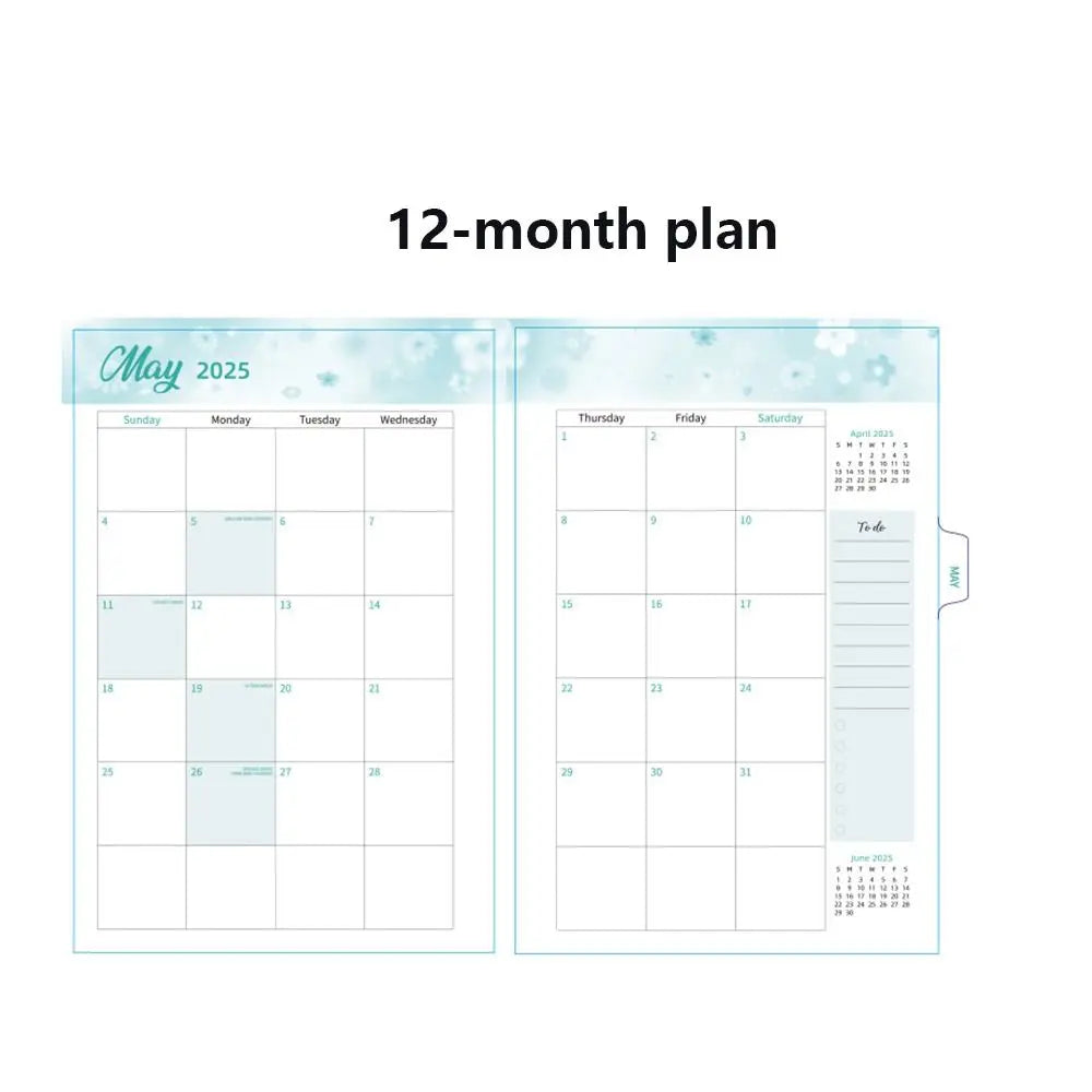 365-Day 2025 English Agenda Book Monthly Weekly Plan Flowers Diary Notebook Planner Organizer Practical A5 Schedule Planner