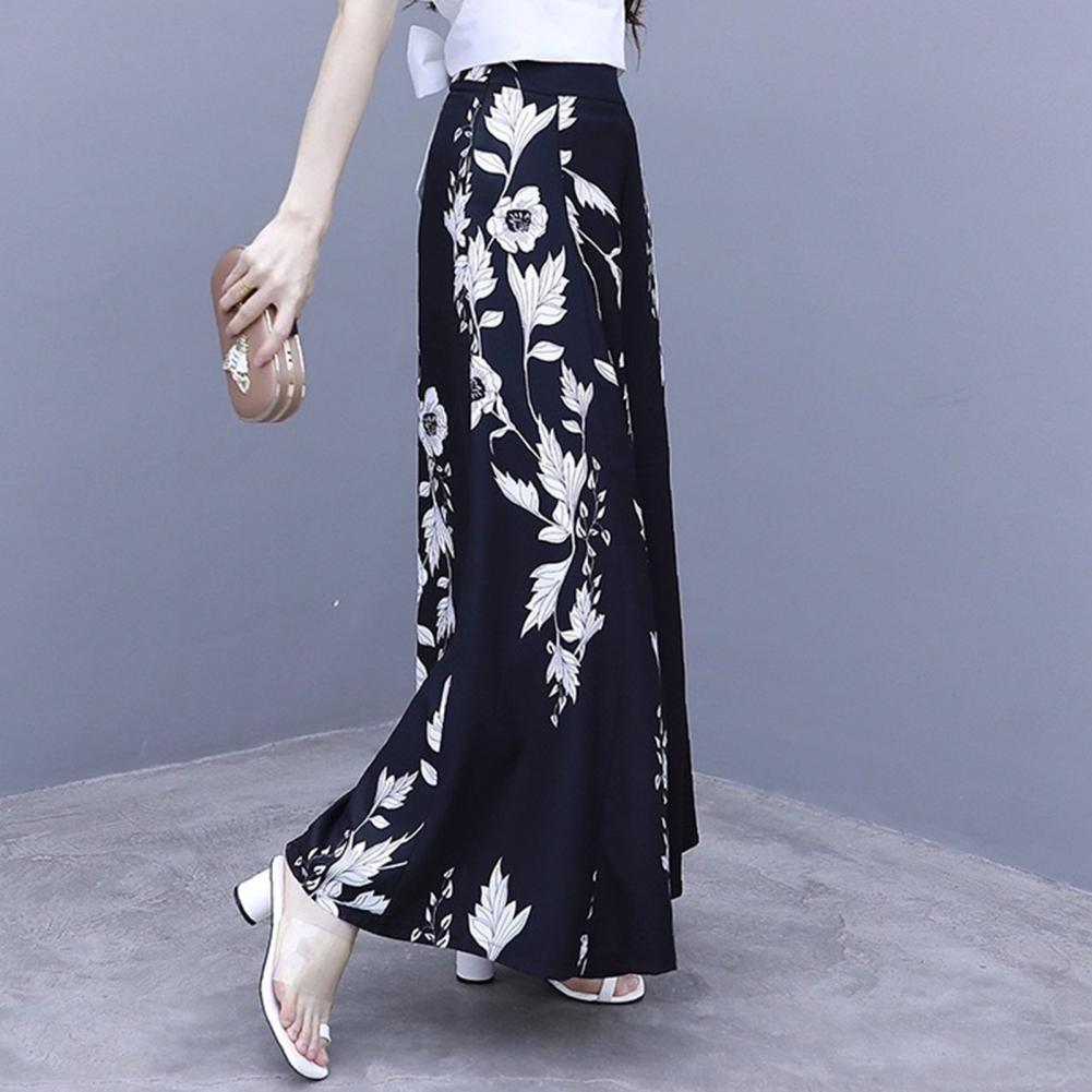 Women's Summer Long Skirt Contrast Color Baggy Flower Print High Waist Slimming Plus Size Trousers Skirt Daily Clothes