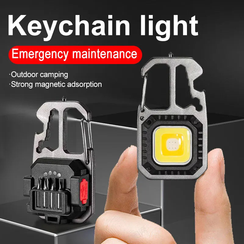 COB Keychain Work Light with Battery Display 8Mode Rechargeable High Lumens Portable LED Light for Camping Hiking Running