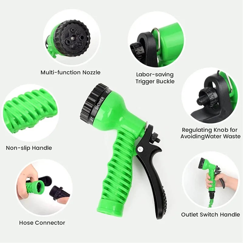 Garden Hose High-Pressure Car Wash Home Garden Watering Hose Expandable Magic Water Pipes Cleaning Water Gun 25FT-200FT