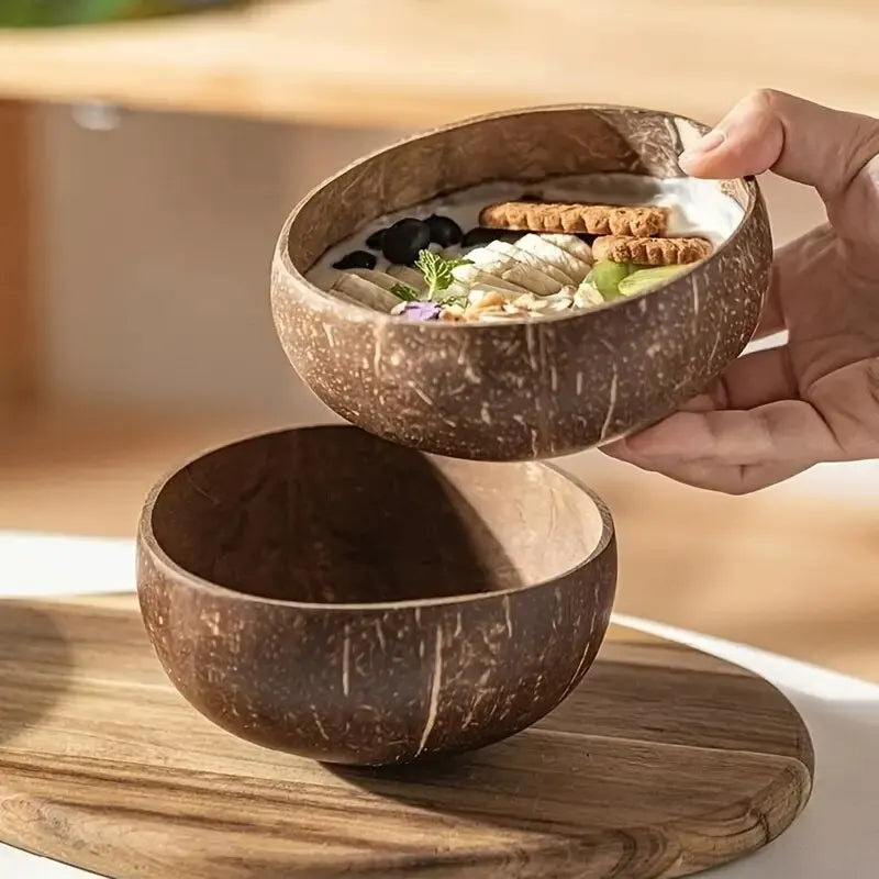 Coconut Shell Bowls for Serving Dishes Wooden Salad Wood Reusable Bowl Serving Utensils Natural