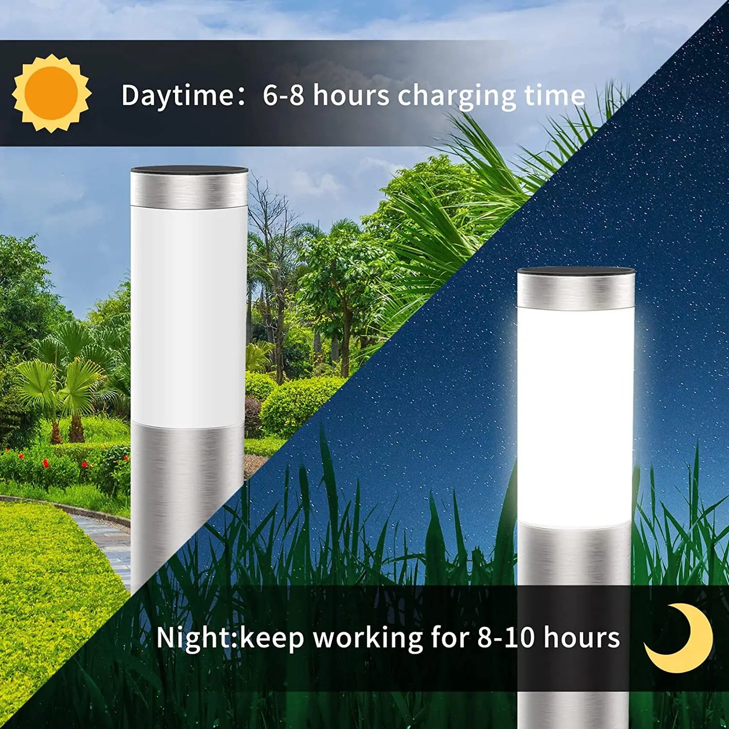 6Pakc Stainless Steel Solar Path Light LED Landscape Light Bollard Lights Waterproof Solar Outdoor Light Driveway Lawn Light