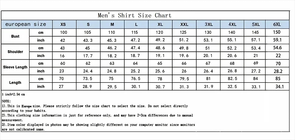 Men's casual formal oversized XS-6XL long sleeved shirt