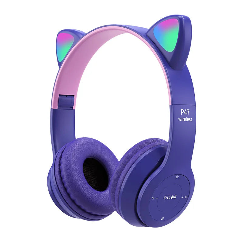 Wireless Headphone Flash Light Cute Cat Ears Fone with Mic Control LED Stereo Music Helmet Phone Bluetooth Headset Gift