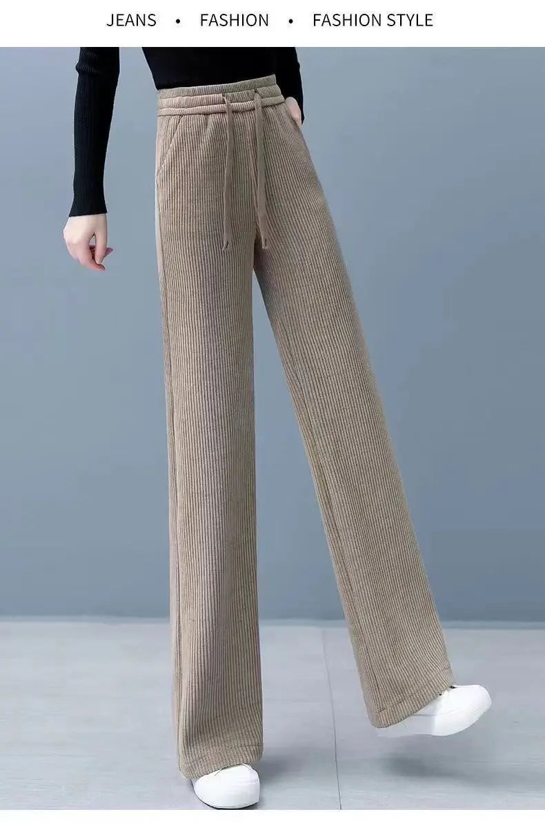 Elastic Waist Loose Casual Wide Leg Corduroy Pants Female Add Velvet Fashion All-match Trousers Women's Clothing