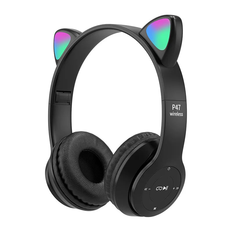 Wireless Headphone Flash Light Cute Cat Ears Fone with Mic Control LED Stereo Music Helmet Phone Bluetooth Headset Gift