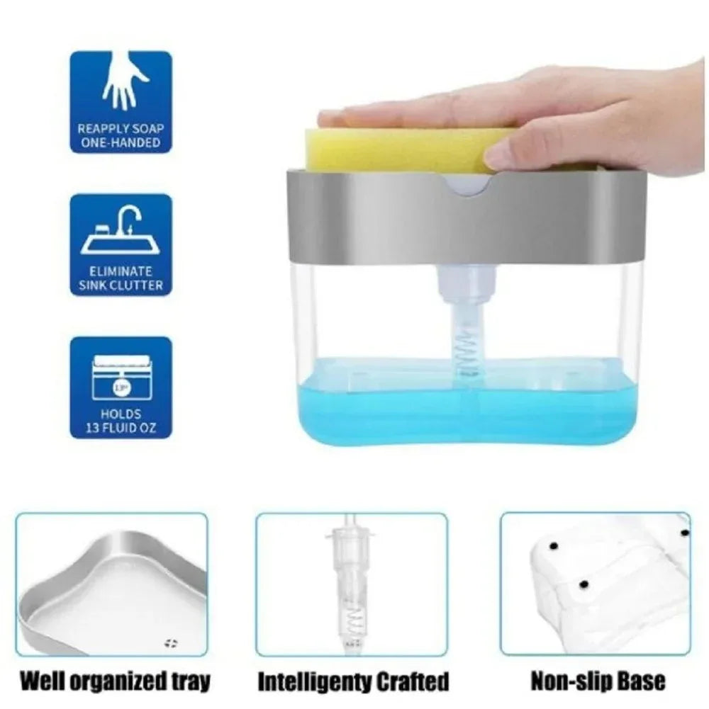 Dish Soap Dispenser for Kitchen Liquid Soap Dispenser Kitchen Soap Dispenser with Sponge Holder,Sponge Caddy Soap Pump Dispenser