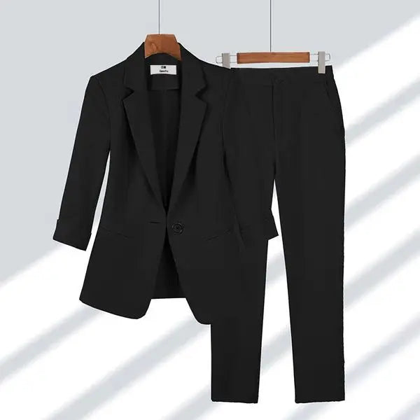 Summer Jacket Blazer Casual Wide Leg Pants Two Piece Elegant Women's Pants Set Office Outfits Business Clothing