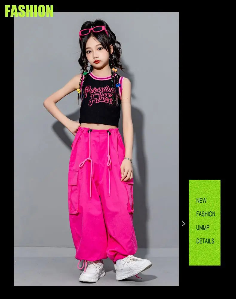 Girls Loose Casual Cargo Pants Fashion Korean Street Style Hip Hop Trousers Wide Leg Pants with Belt for School Vacation Daily