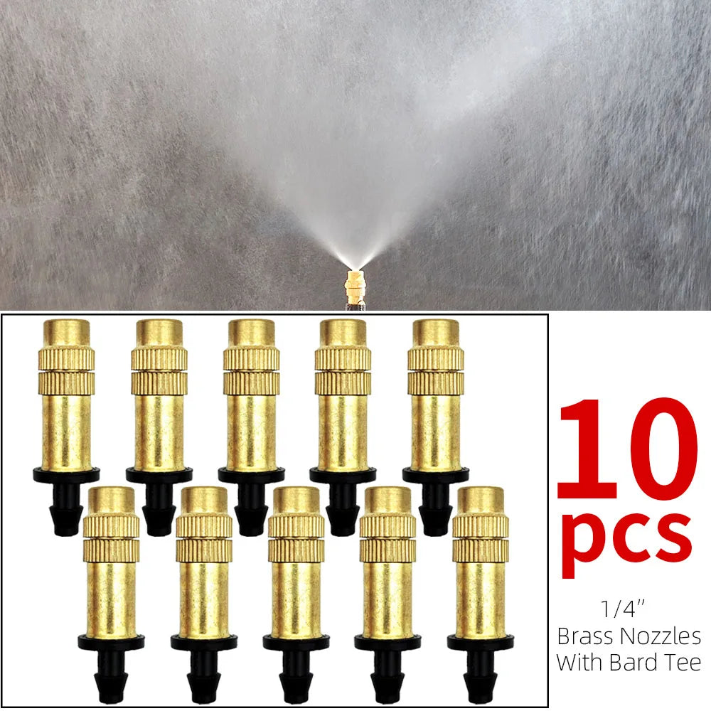 Outdoor Misting Cooling System Garden Irrigation Watering Brass Atomizer Nozzles 4/7mm Hose for Patio Greenhouse