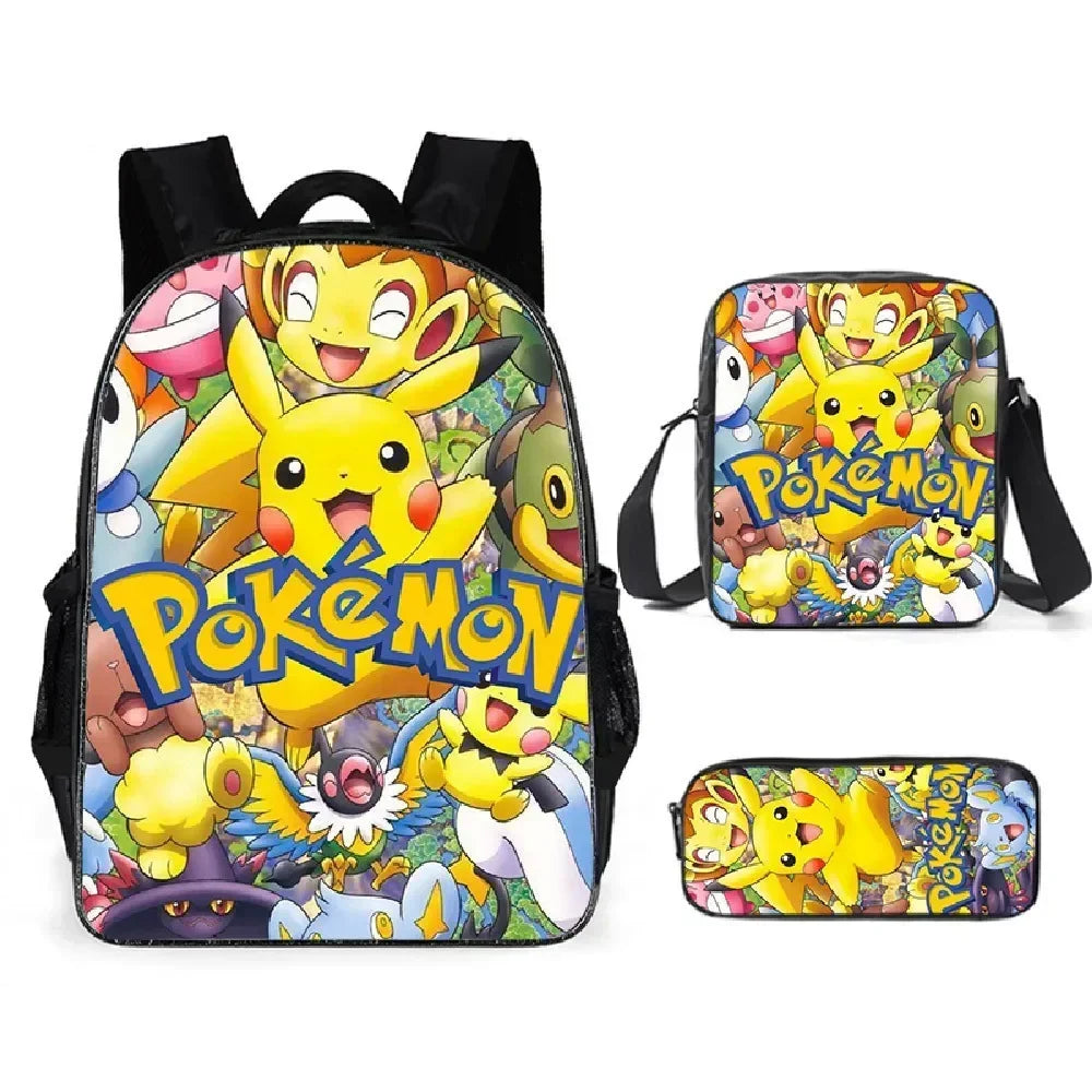 Pokémon School Bag Pikachu Backpack Polyester Burden-reducing Student Boys Girls Anime kawaii Cartoon School Bag