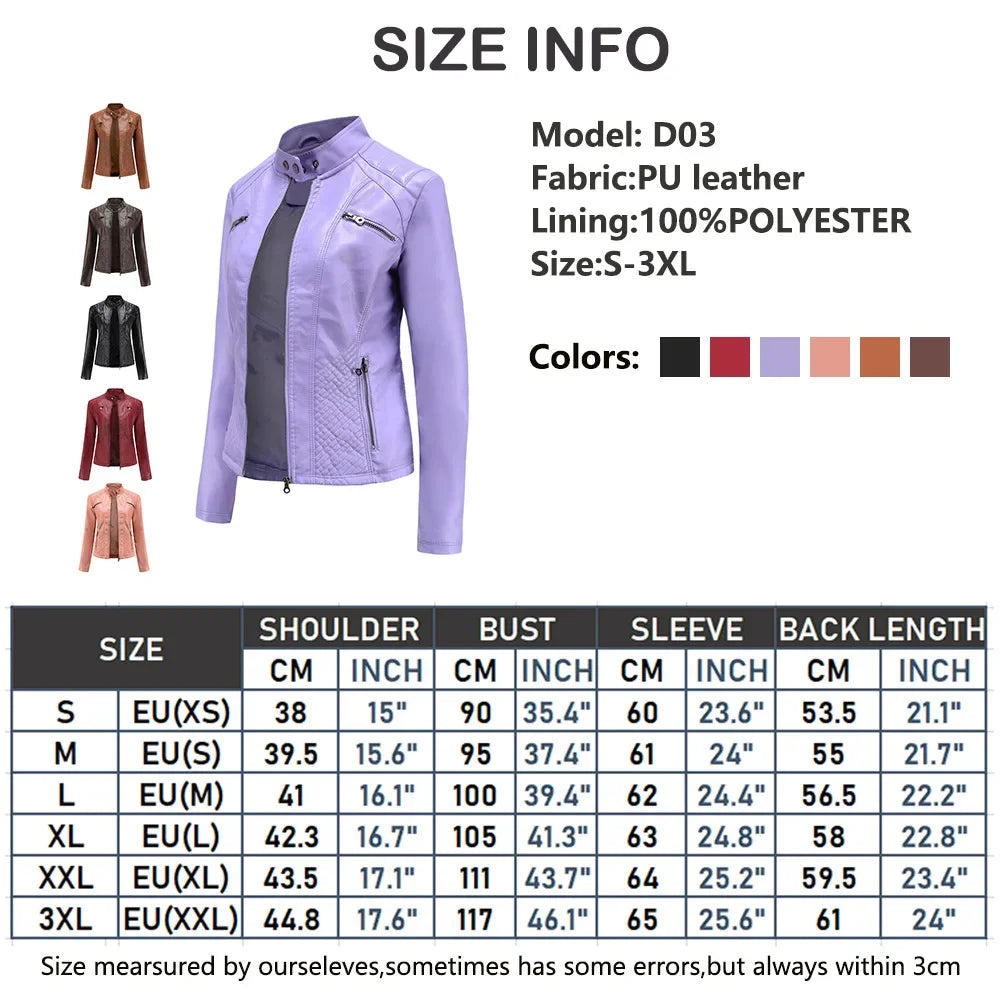 Women's Coat Fashion Trend Simple Analog Collar Zipper PU Leather Motorcycle Jacket for Women