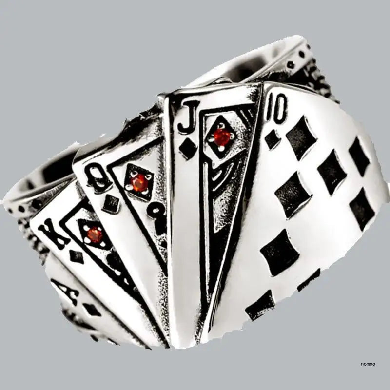 Men's Vintage Magician Playing Card Rings Ladies Punk Square Finger Ring Jewelry