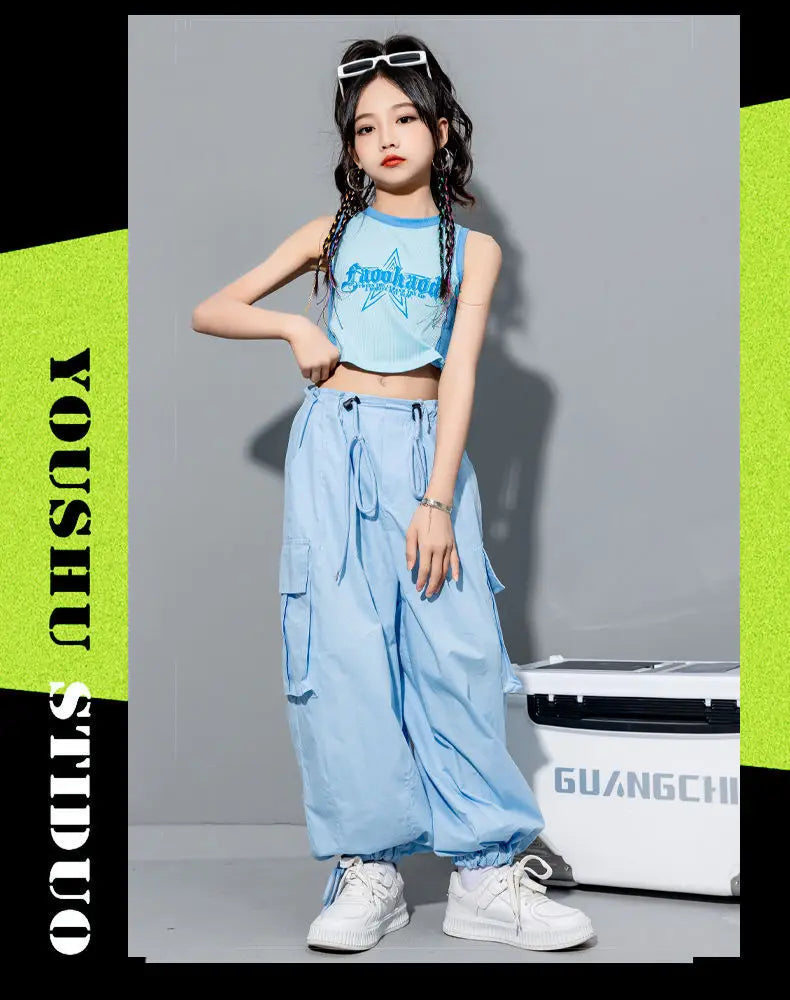 Girls Loose Casual Cargo Pants Fashion Korean Street Style Hip Hop Trousers Wide Leg Pants with Belt for School Vacation Daily