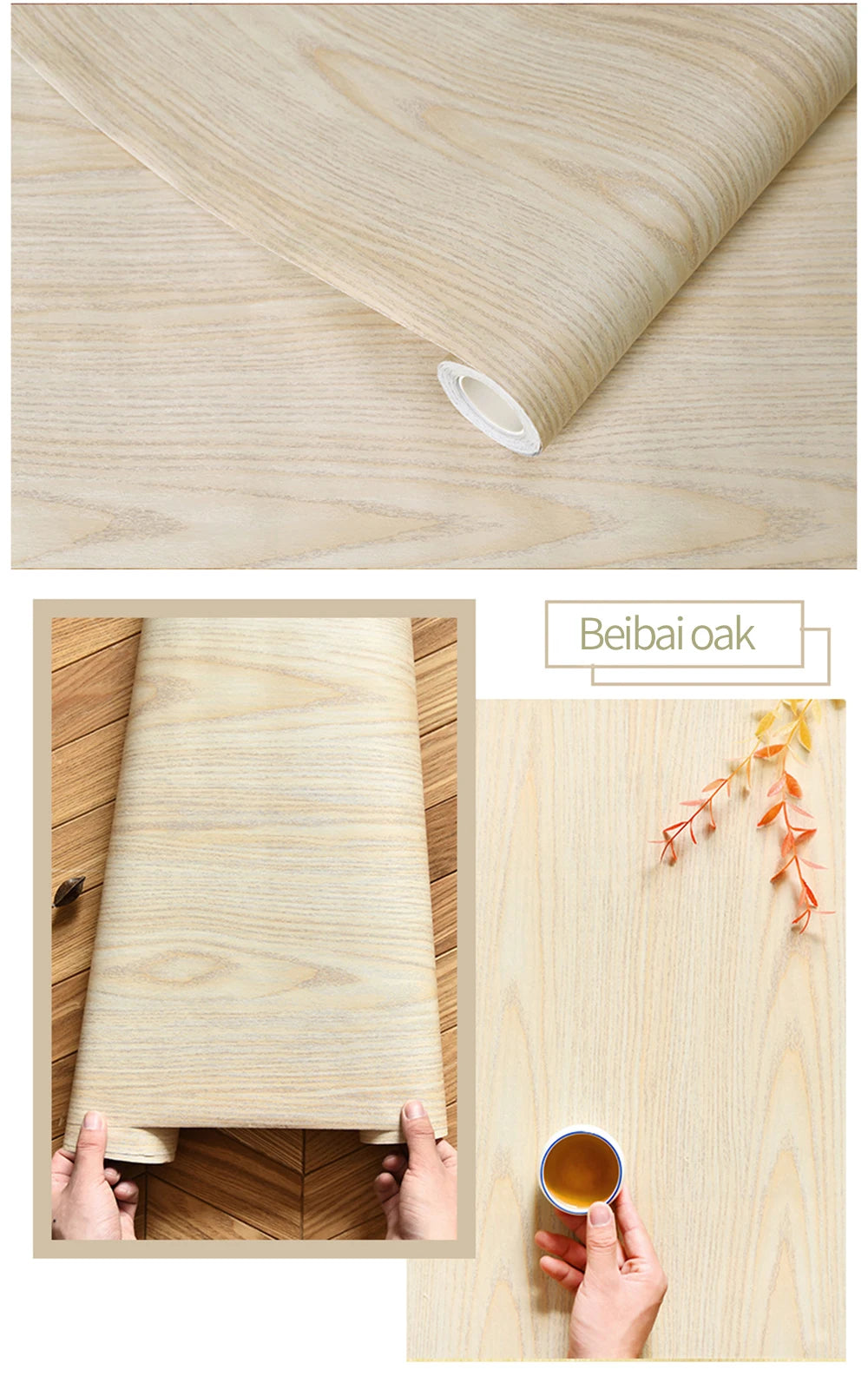 Waterproof Wood Vinyl Wallpaper Self Adhesive wallpapers Doors Cabinet Desktop Modern Furniture Decorative wall Paper