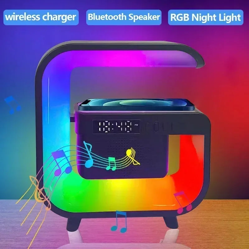 Wireless Charger Stand Bluetooth 5.0 Speaker FM TF RGB Night Light Fast Charging Station