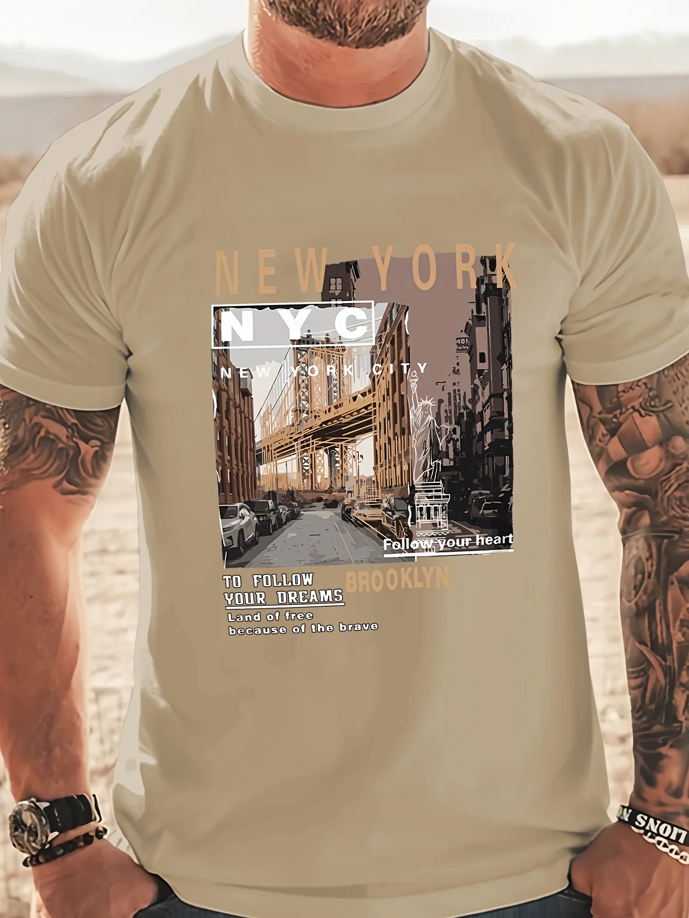 Men's 100% cotton summer loose fitting casual New York print round neck short sleeved T-shirt top O-neck Pactwork Casual T shirt