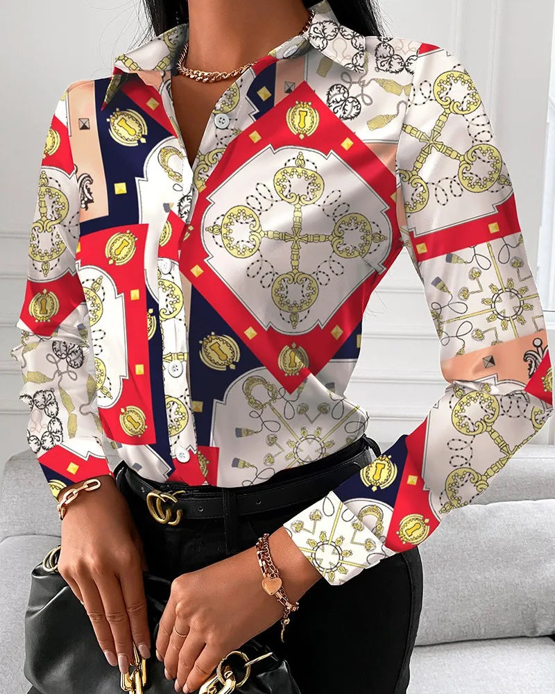 Casual Button Lapel Blouses Shirts for Women's Long Sleeve Loose Tops blouses