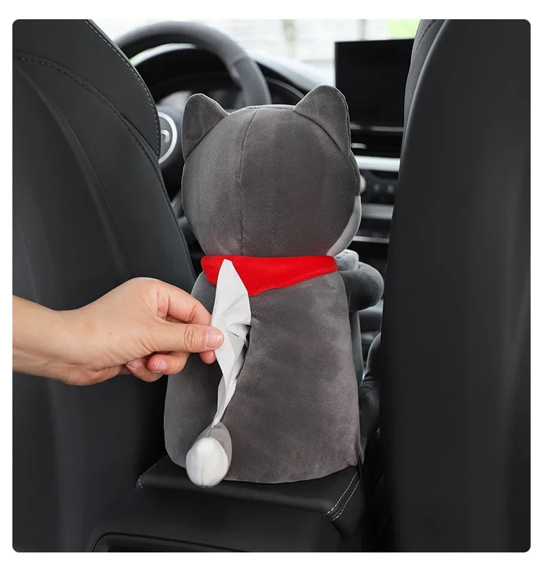 2 in 1 Cute Car Tissue Box Creative Short Plush Tissue Holder Car Armrest Storage Boxes Stowing Tidying Interior Accessories