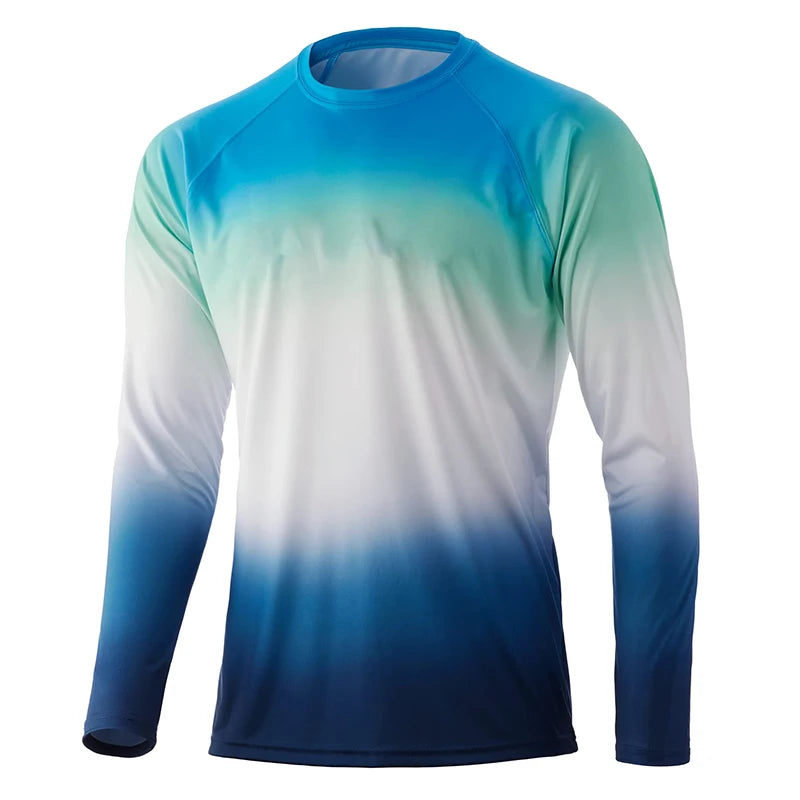 Men's Loose Fishing T-shirt Breathable River Bluff Long-sleeved Shirt UV Protection Outdoor Sports Crewneck Tops