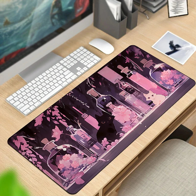 Anime Mouse Pad Gaming Accessories Cartoon Cat Keyboard Mousepad Gamer Desk Mat Cute Computer Offices Pc Cabinet Kawaii Mice