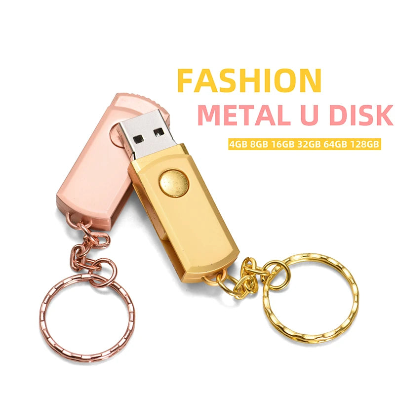 Metal USB Flash Drive 128GB High Speed Memory Stick 64GB Rotatable Pen Drive 32GB Mini Gold USB Stick 16GB