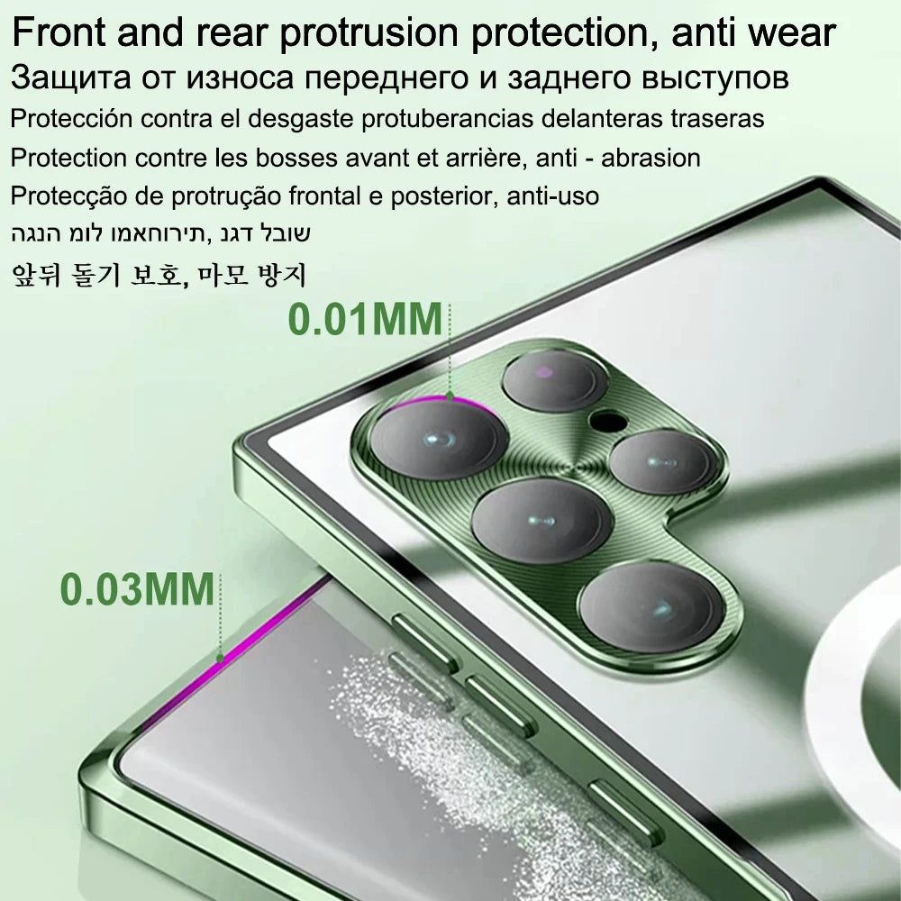 Magnetic Plating Cover For Apple Mag safe Case Samsung Galaxy S24 S23 Ultra S21 Fe S22 Plus Clear Silicone 5K 10H Camera Glass