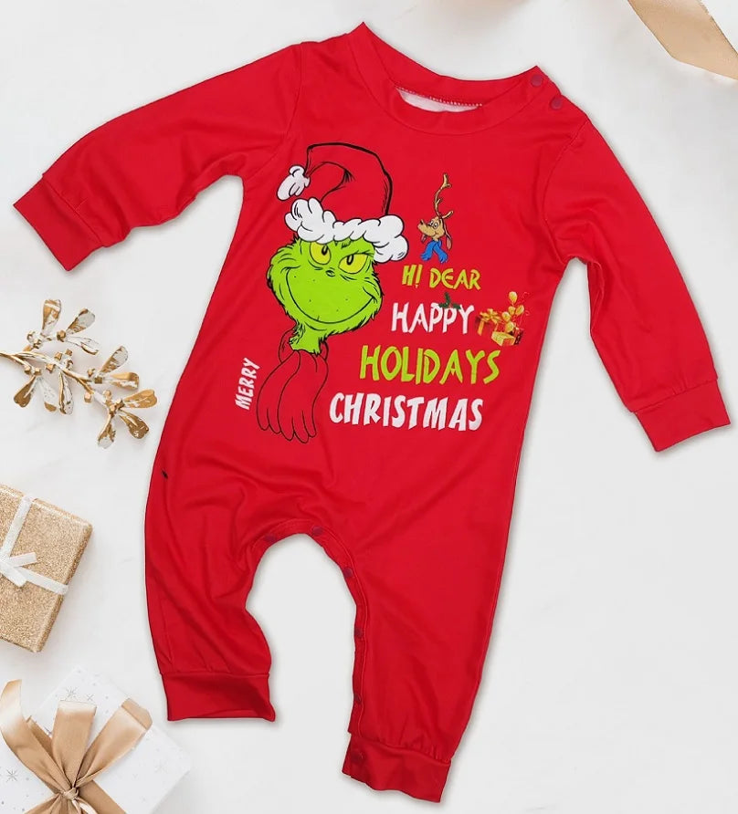 Xmas Family Matching Pajamas GREENCH Happy Holiday Letter Print Adult Kid Baby Family Matching Outfit Christmas Family Pj's