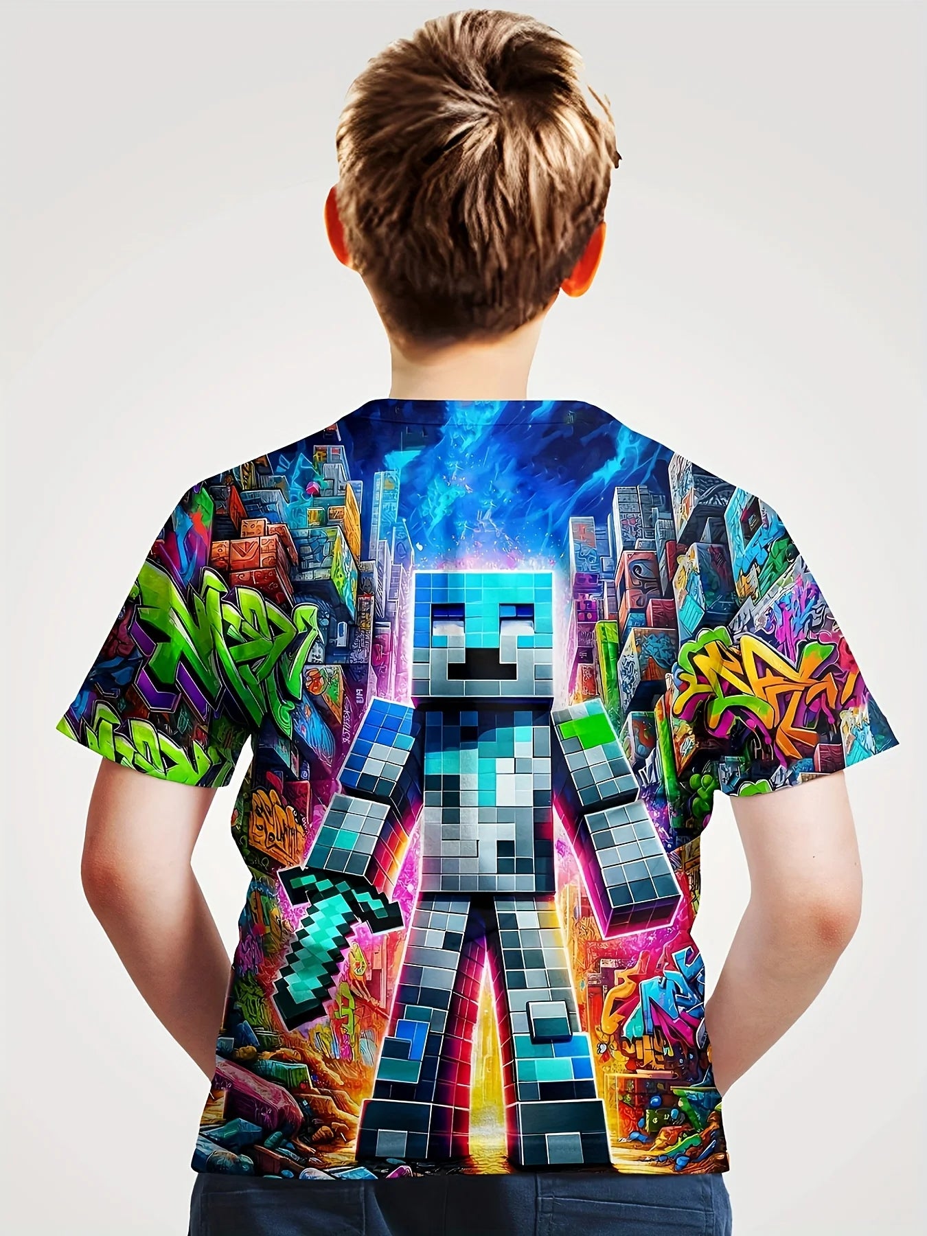 Children's Minecraft T-shirt Clothing Boys T-shirt Short Sleeve Children T-Shirt Creative Print Funny Kids Summer Clothes Girl Clothes O-Neck Tops