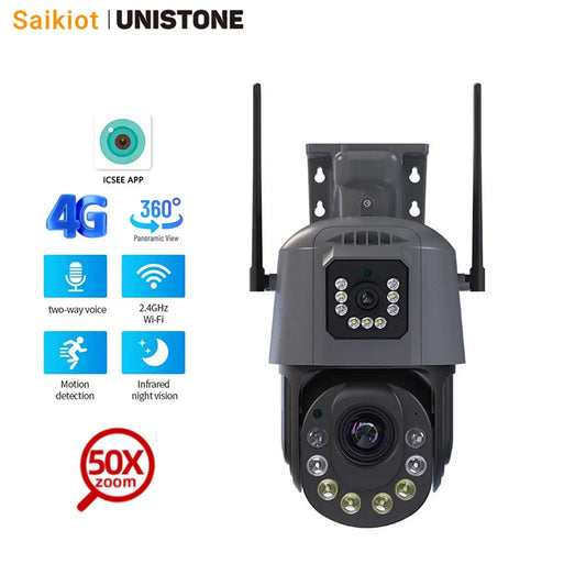 Saikiot ICSEE 6MP 50X Zoom Dual Lens WIFI 4G PTZ Camera Outdoor Waterproof Human Detection CCTV Security Dual Lens PTZ AI Camera