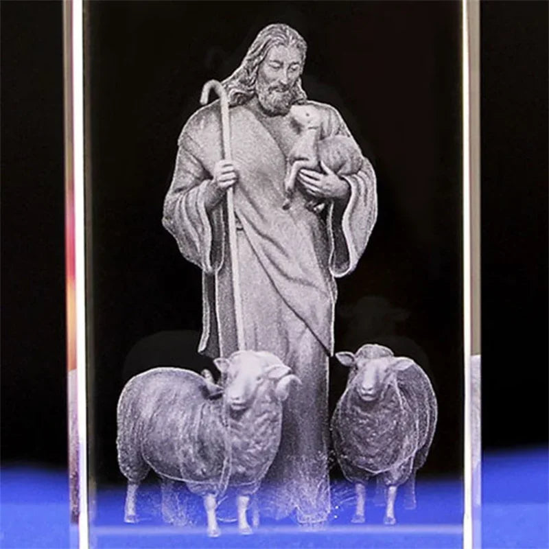 3D K9 Crystal Cube Christian Jesus Cross Figurine Home Decor Virgin Mary Laser Engrave Crystal Religious gifts for women's birth