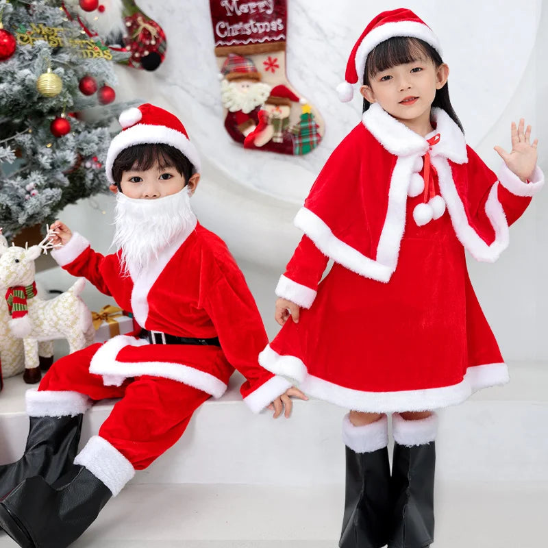 Christmas Costume boys and girls clothing, with girls shawls, boots, Christmas gift bags