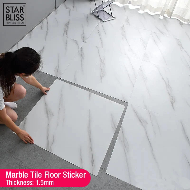 PVC Waterproof Self-adhesive Simulated Thick Marble Tile Floor Sticker Living room Toilet Kitchen Home Floor Decor Wall sticker