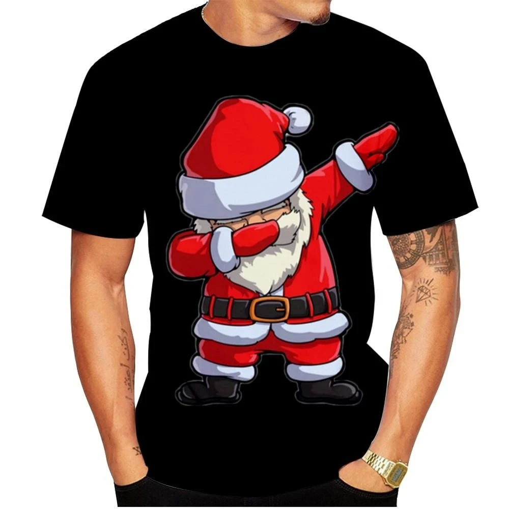 Hip Hop Men's Christmas Elf Santa Claus Printed T-shirt Fashion Trend Round Neck Loose Street