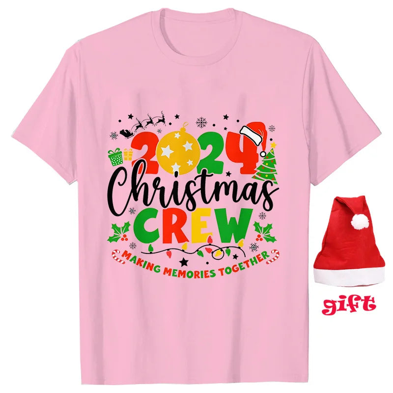 Family Christmas T-Shirt  Making Memories Together Shirts Family All Together T-shirt Xmas Crew Party T-shirt with Christmas Hat Gift