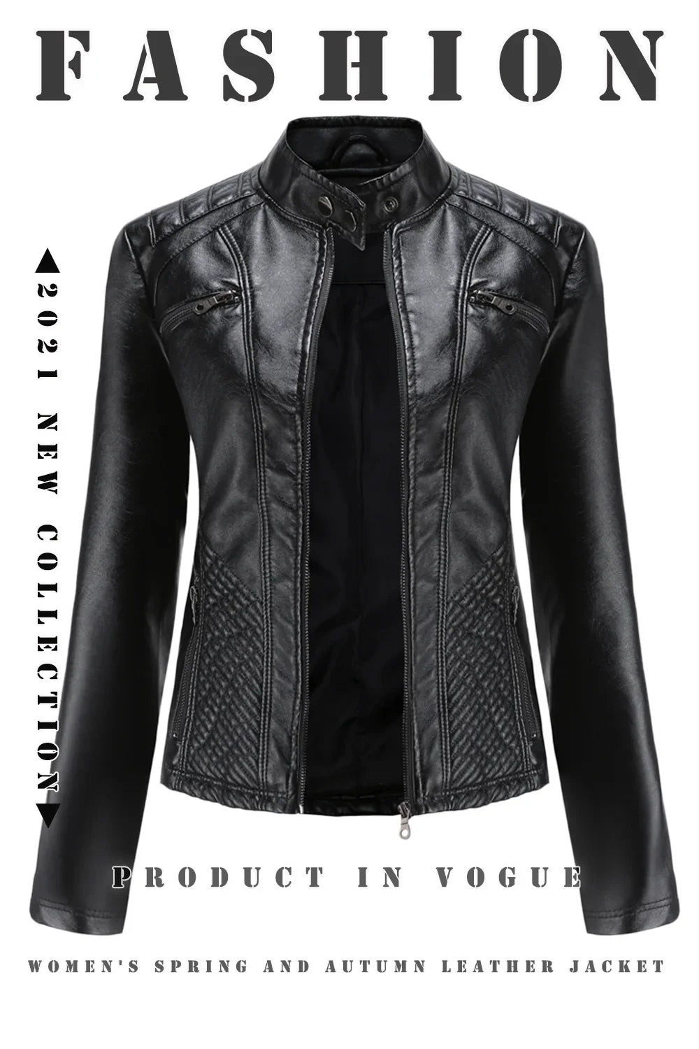 Women's Coat Fashion Trend Simple Analog Collar Zipper PU Leather Motorcycle Jacket for Women