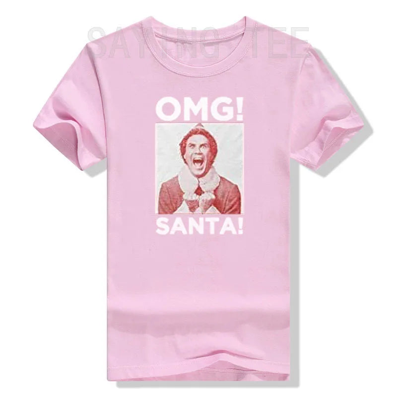 Elf OMG! Santa Buddy Adult Christmas T-Shirt Funny Xmas Costume Gifts Streetwear Clothes Men Family Matching Christmas T-Shirt