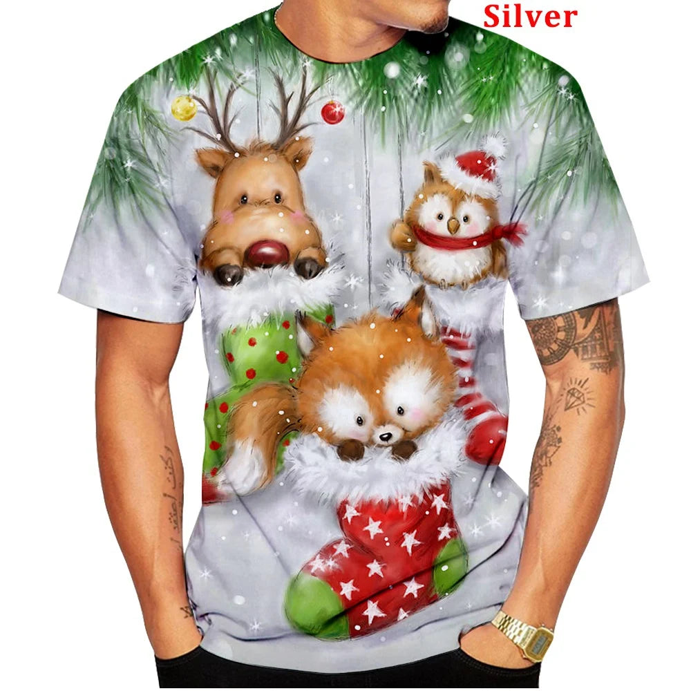 3D Printed Men's and Women's T-shirt Short Sleeve Christmas T-shirt Unisex Casual Santa Claus Cartoon T-shirt