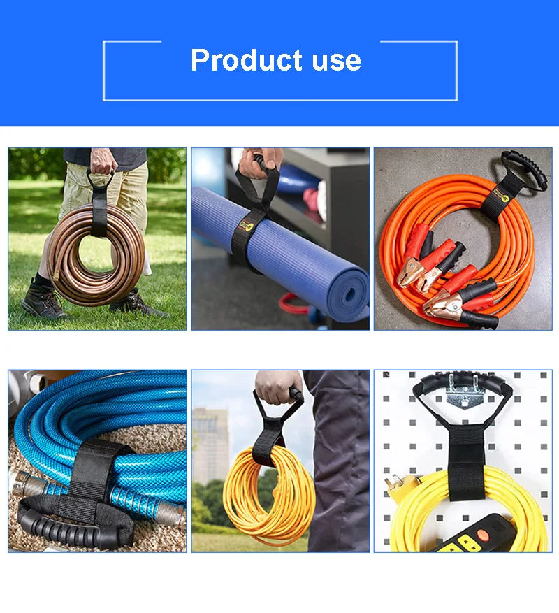 Storage Strap Heavy-Duty Hook Cord Carrying Strap, Hanger, and Organizer with Handle for Pool Hoses Garden Hoses Cables