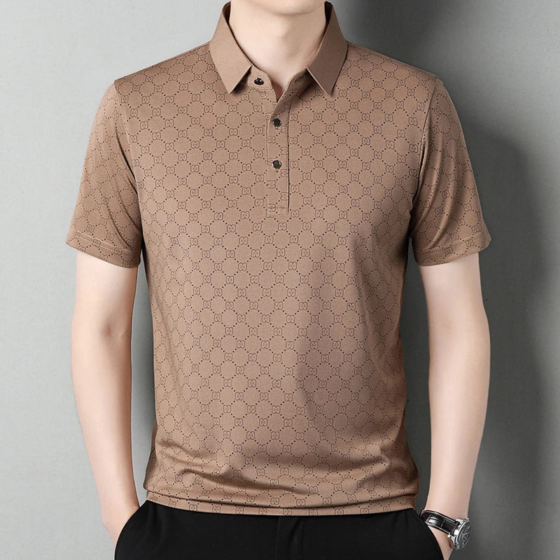 Men's Business Casual Printed Short Sleeved Polo Shirt Summer Fashion Top